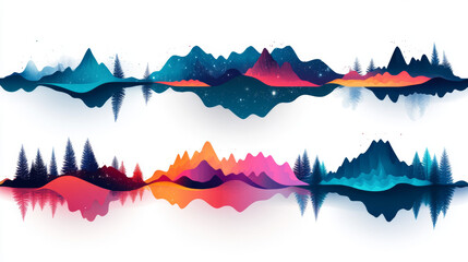 Abstract mountain landscape with starry sky and reflections