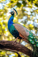 Obraz premium The Udawalawe National Park, Sri Lanka, features a peacock in a tree