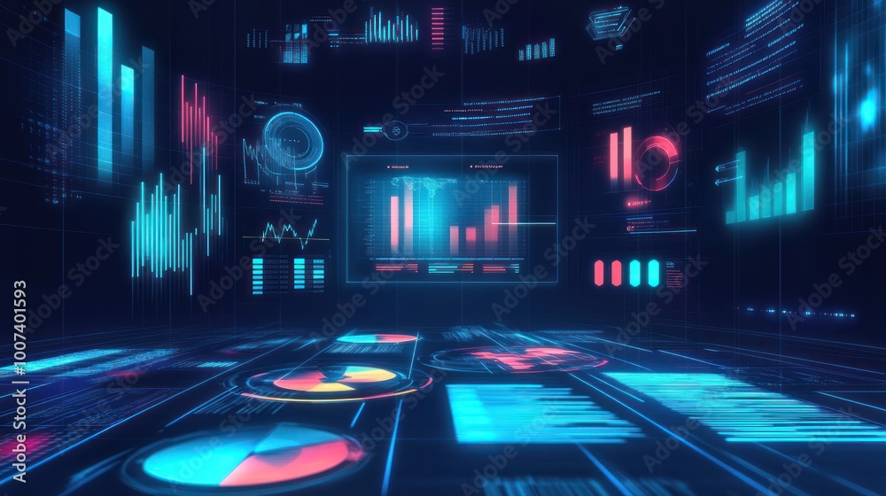 Poster abstract digital interface with data visualization