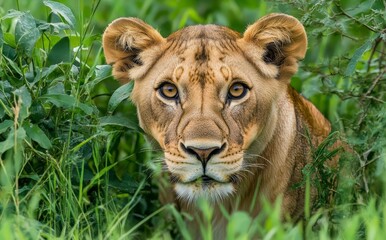Fototapeta premium Hunting lions in the Kenyan Samburu National Reserve