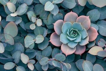 An up-close view of succulent plants in a planter.