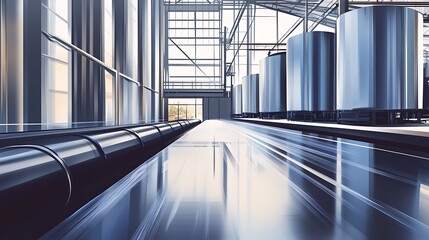 Fototapeta premium Industrial Interior with Steel Cylinders and Conveyor Belts