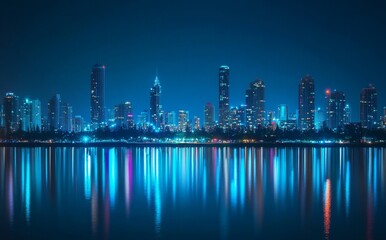 Fototapeta premium View of the high rise buildings lit up at night at Surfers Paradise across the water