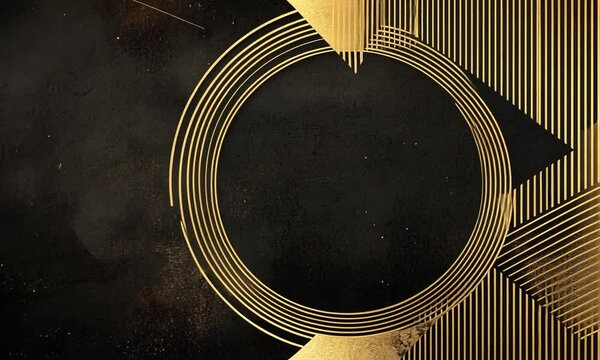 Abstract black and gold art with circular geometric pattern