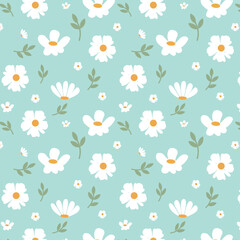 Seamless pattern of daisy Flower, vector botanical flower background. Abstract botany floral design.