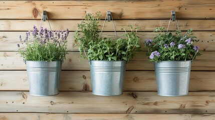 Rustic Wall Planters with Fresh Herbs and Flowers