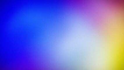 Vibrant 4K gradient with a smooth blend of blue, purple, yellow, and white hues, featuring a grainy texture, ideal for creative backgrounds, wallpapers, and banners