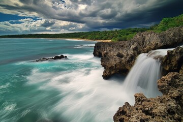 Antigua, Leeward Islands: Devil's Bridge, a natural arch carved by the sea, with rocks and crashing waves