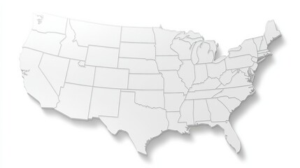  White USA map with isolated states on a clean white background, showcasing the geographical outline of the United States of America.