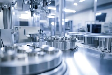 Closeup of an Automated Pharmaceutical Production Line