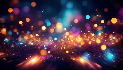 Obraz premium Vibrant Cosmic Dance of Glittering Stars and Luminous Bokeh Lights on a Dark Backdrop