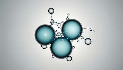 Water droplets, molecules, science and biology abstract futuristic art, fluids
