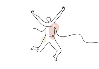 Fototapeta premium Man jumping in one line drawing. Energy theme. Minimalist vector illustration on white background.