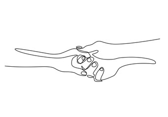People holding hands in one line drawing. Unity concept. Minimalist vector design on white background.