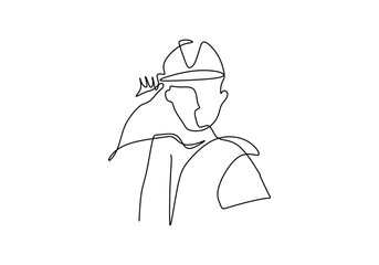Workers in safety gear in one line drawing. Construction and safety theme. Minimalist vector art.