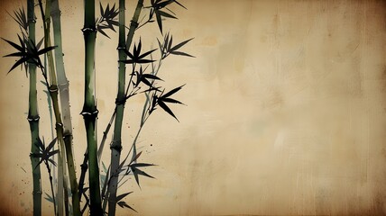 Chinese green ink wash painting for bamboo, large space for copy
