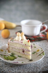 piece of tasty cake with coffee on the table