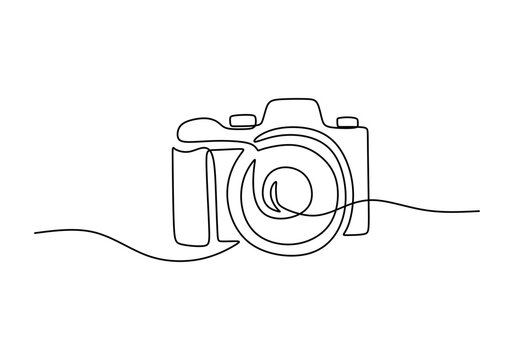 Camera in one line drawing. Travel and photography gadget concept.