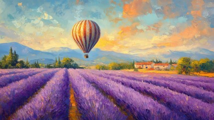 Obraz premium Provence Dream: Hot Air Balloon Soaring over Lavender Fields