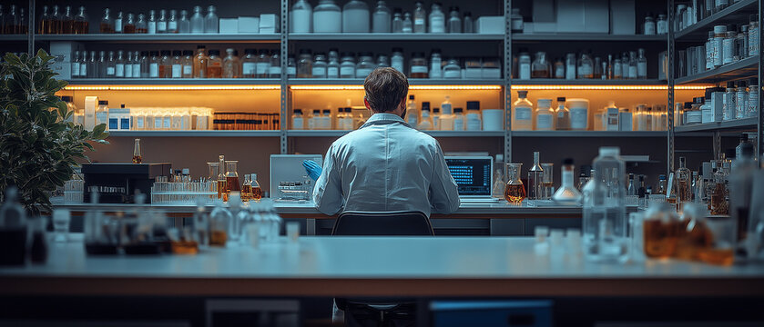 AI generator image of culture for testing medicines,Looking through a microscope in a science lab