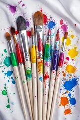 Fototapeta premium Painting brushes and mini paint palettes are available in a large selection