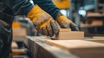 Skilled carpenter crafting woodworking for high-quality furniture items along the production line.