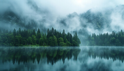 pine-trees-fog-rolling-calm-misty-lake