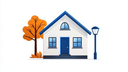 A house with a blue front door and windows