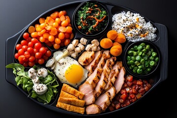 A meal planning board for a blood type diet, showing different meals for each blood type with tailored ingredients and portion sizes.