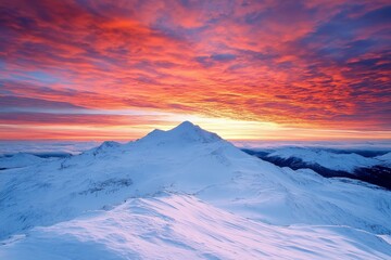 Naklejka premium Against a background of hills, a mountain in sunset color