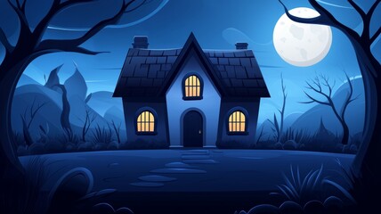 A house with a moon in the background