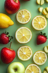 Fruits and berries isolated on a color background