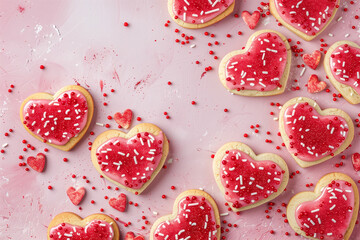 Fototapeta premium Heart shaped cookies on a pink background. High quality photo