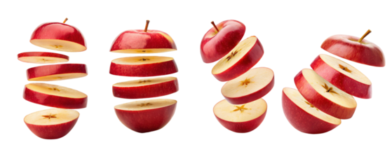 Set of 4 sliced ​​fruit pieces, apple