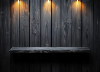 Dark wood paneling with dual lit shelves for modern interiors