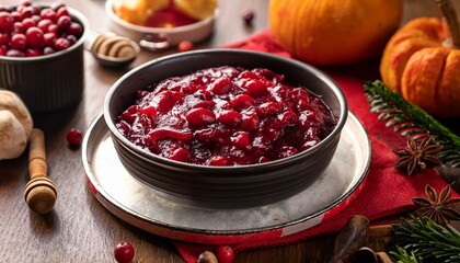 Cranberry sauce with its tangy sweetness slices through the savory tastes on your Thanksgiving plate. Its rich red color visually embodies the warmth and happiness that envelop this festive occasion
