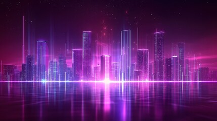 Fototapeta premium Vibrant City Skyline with Neon Lights at Night