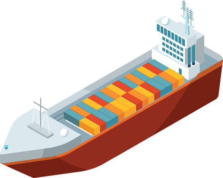 Fototapeta Freight ship isometric icon. Cargo container transport