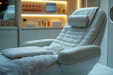 High-tech therapy chair in a modern ketamine clinic room