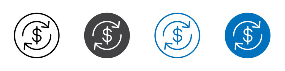 Dollar refund icon Isolated on white background vector set