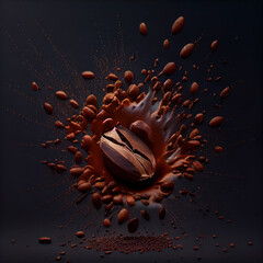 Shattered Coffee Bean Explosion with Dynamic Splash