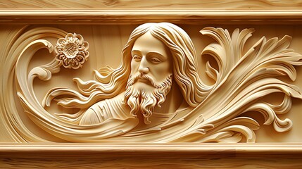 Modern three dimensional depiction of jesus in gold, reflecting divinity and mural traditions