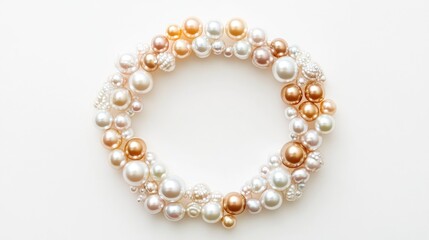 Obraz premium A radiant trail of pearls in various shades forming a perfect circle on a white backdrop, symbolizing beauty, purity, and elegance