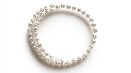 A stunning circle of pearls forming a delicate trail on a white background, showcasing their soft luster and timeless elegance