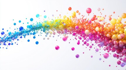 A stunning display of multicolored spheres forming a delicate circle trail on a clean white background, creating a lively visual impact