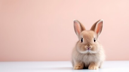 Obraz premium Cute little rabbit on a pastel background. Copy space for text.