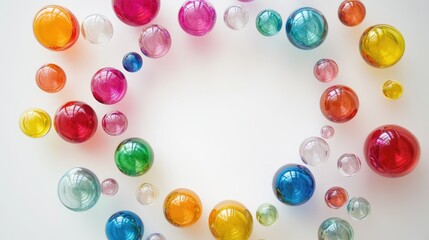 A stunning trail of vibrant spheres forming a circle, with each sphere radiating color against a minimalist white background
