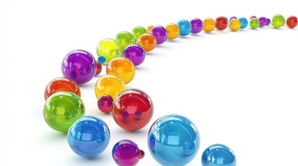 Bright spheres in various colors forming a stunning circular trail on a clean white background, showcasing creativity and vibrancy