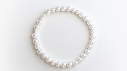 Pearls in various sizes forming a delicate circle trail on a clean white background, symbolizing elegance, luxury, and sophistication