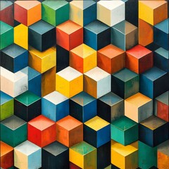 Obraz premium Vibrant 3D Cube Pattern Adding Depth to Multicolor Geometric Background